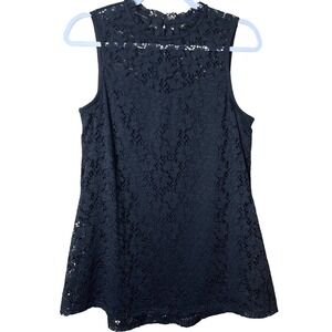 AB Studio Black Lace Mock Sleeveless Mock Neck Blouse Medium Goth Dark Romantic